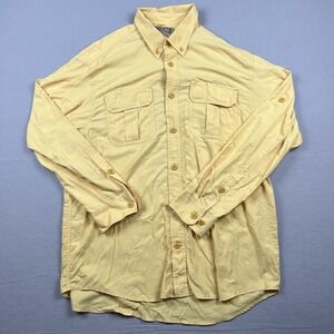Duluth Trading Co‎ Men's L Yellow Nylon Roll Tab Utility Button Down Shirt CH020